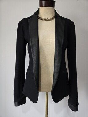 Theory Black Blazer with Goat Leather Trim And Cuffs. Size 4